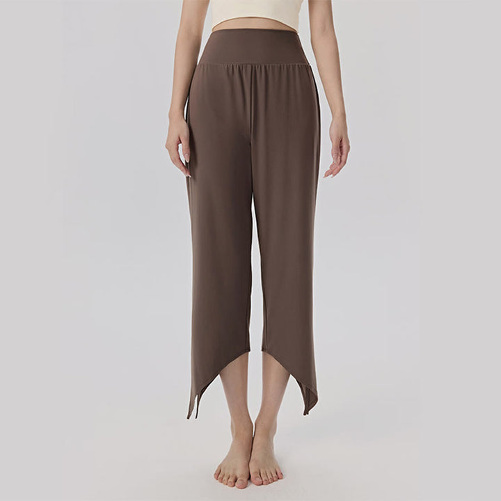 Pantaloni da yoga da donna Olivenorma a gamba larga, vita alta, asimmetrici e corti. - Marrone kaki - XL - image 11