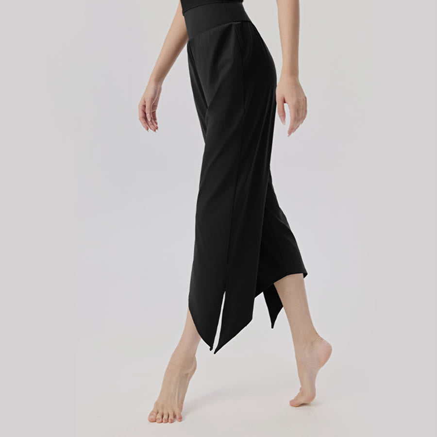 Pantaloni da yoga da donna Olivenorma a gamba larga, vita alta, asimmetrici e corti. - Nero - XL - image 14