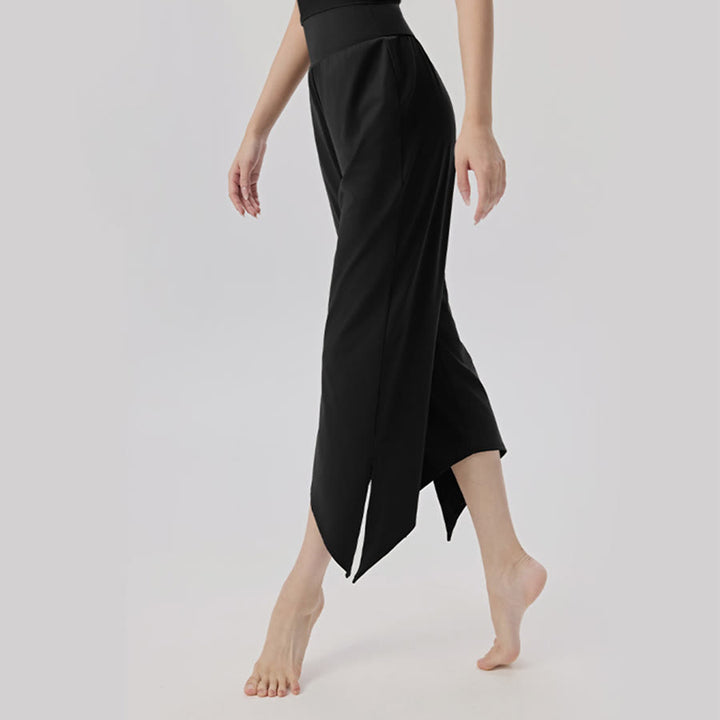 Pantaloni da yoga da donna Olivenorma a gamba larga, vita alta, asimmetrici e corti. - Nero - XL - image 14