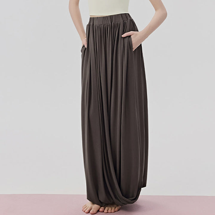 Pantaloni da yoga lunghi da donna Olivenorma a vita alta con gonna attorcigliata - Marrone kaki - L/ XL - image 0
