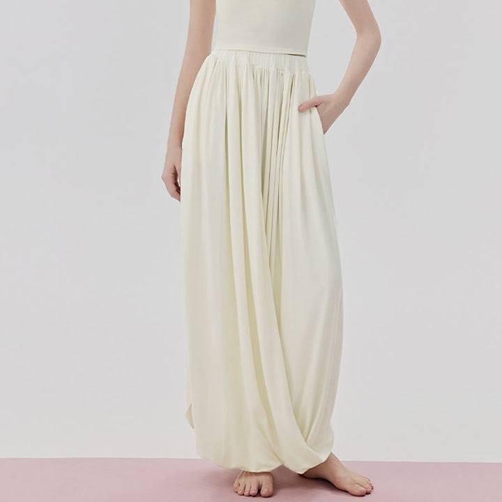 Pantaloni da yoga lunghi da donna Olivenorma a vita alta con gonna attorcigliata - Latte di cocco bianco - L/ XL - image 9