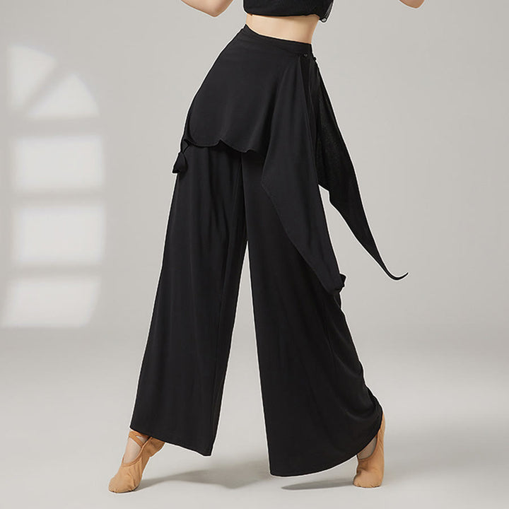 Pantaloni da yoga lunghi da donna Olivenorma a gamba larga e vita alta con gonna a portafoglio - Nero - XL - image 7