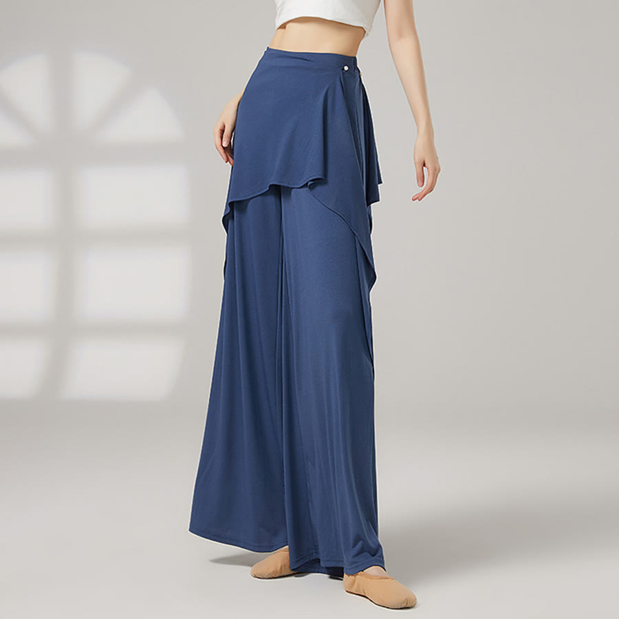 Pantaloni da yoga lunghi da donna Olivenorma a gamba larga e vita alta con gonna a portafoglio - Blu profondo del mare - XL - image 2