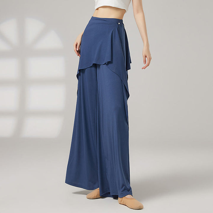 Pantaloni da yoga lunghi da donna Olivenorma a gamba larga e vita alta con gonna a portafoglio - Blu profondo del mare - XL - image 2