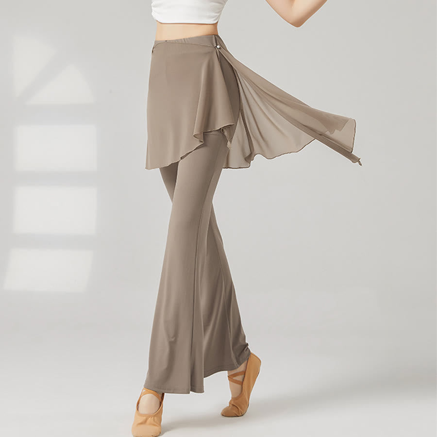Pantaloni da yoga lunghi da donna Olivenorma a gamba svasata e vita alta con gonna. - Caffè-Grigio - XXL - image 12