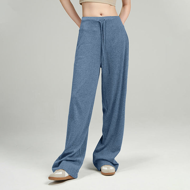 Pantaloni lunghi da donna Olivenorma a gamba larga, vita alta e coulisse - image 3