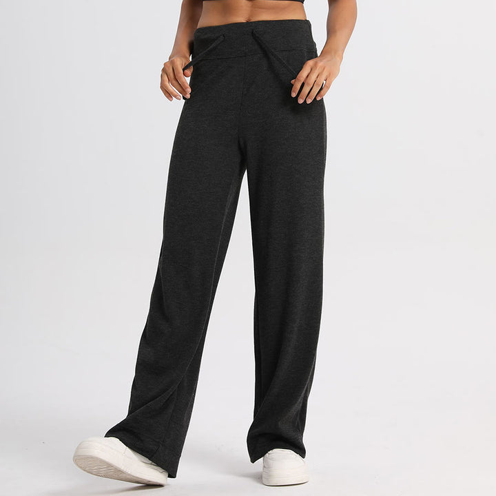 Pantaloni lunghi da donna Olivenorma a gamba larga, vita alta e coulisse - image 8