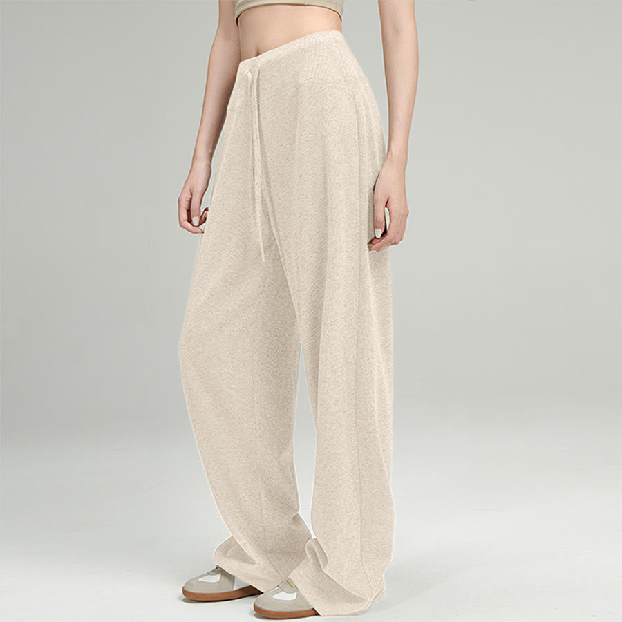 Pantaloni lunghi da donna Olivenorma a gamba larga, vita alta e coulisse - Albicocca cremosa - XL - image 4