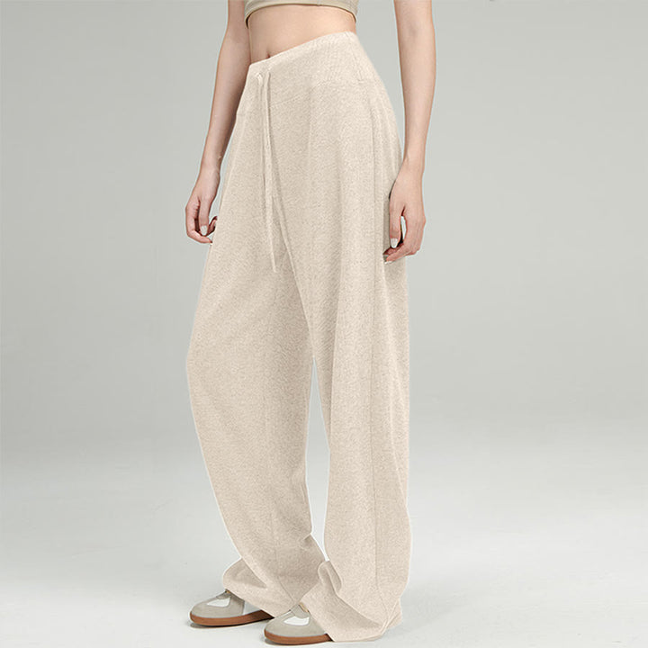 Pantaloni lunghi da donna Olivenorma a gamba larga, vita alta e coulisse - Albicocca cremosa - XL - image 4