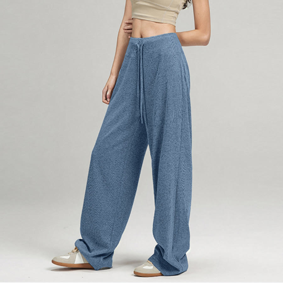 Pantaloni lunghi da donna Olivenorma a gamba larga, vita alta e coulisse - image 2
