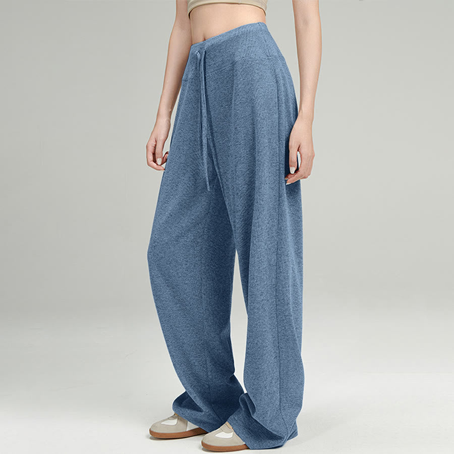 Pantaloni lunghi da donna Olivenorma a gamba larga, vita alta e coulisse - Blu - XL - image 0