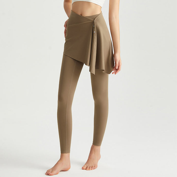 Pantaloni da yoga lunghi da donna Olivenorma a vita alta con gonna a portafoglio - Cacao - XXL - image 8