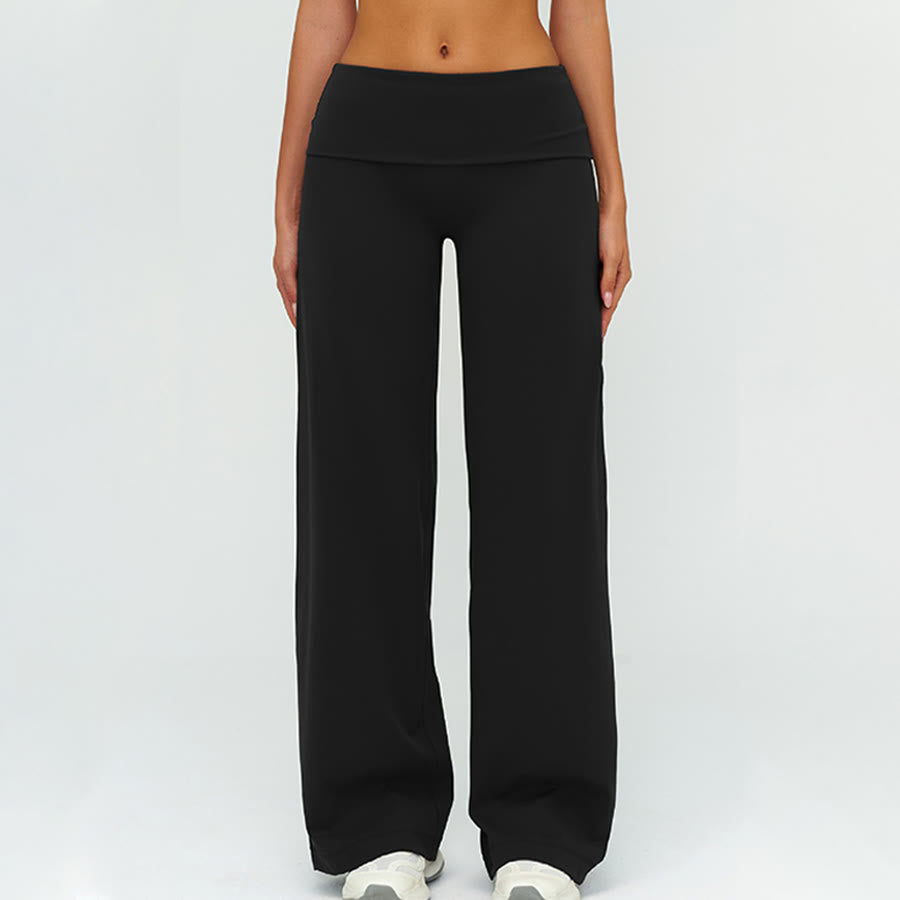 Pantaloni da yoga lunghi da donna Olivenorma a gamba larga e vita alta con risvolto - image 9
