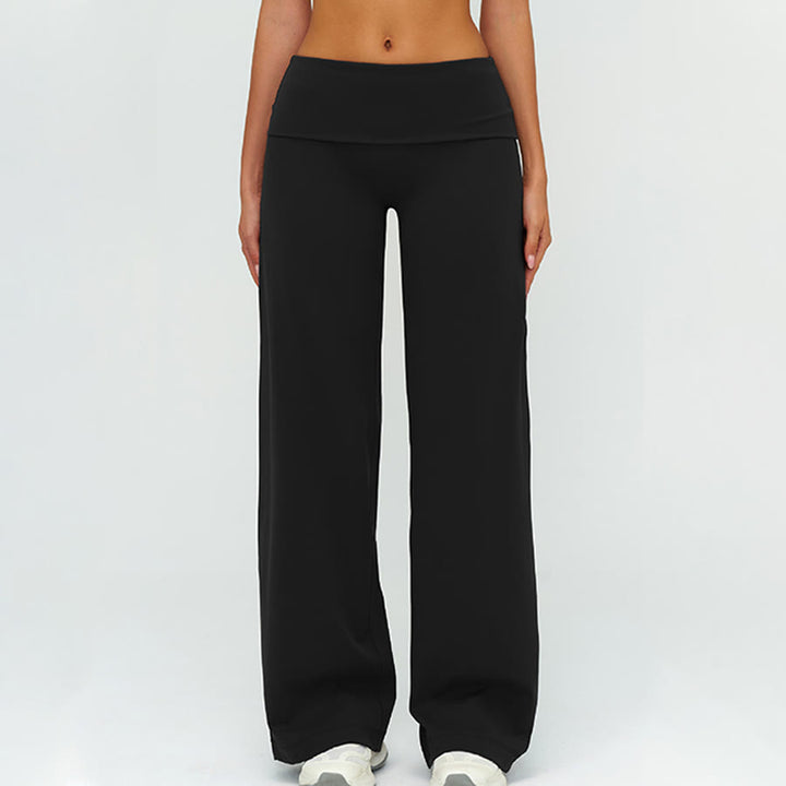 Pantaloni da yoga lunghi da donna Olivenorma a gamba larga e vita alta con risvolto - image 9