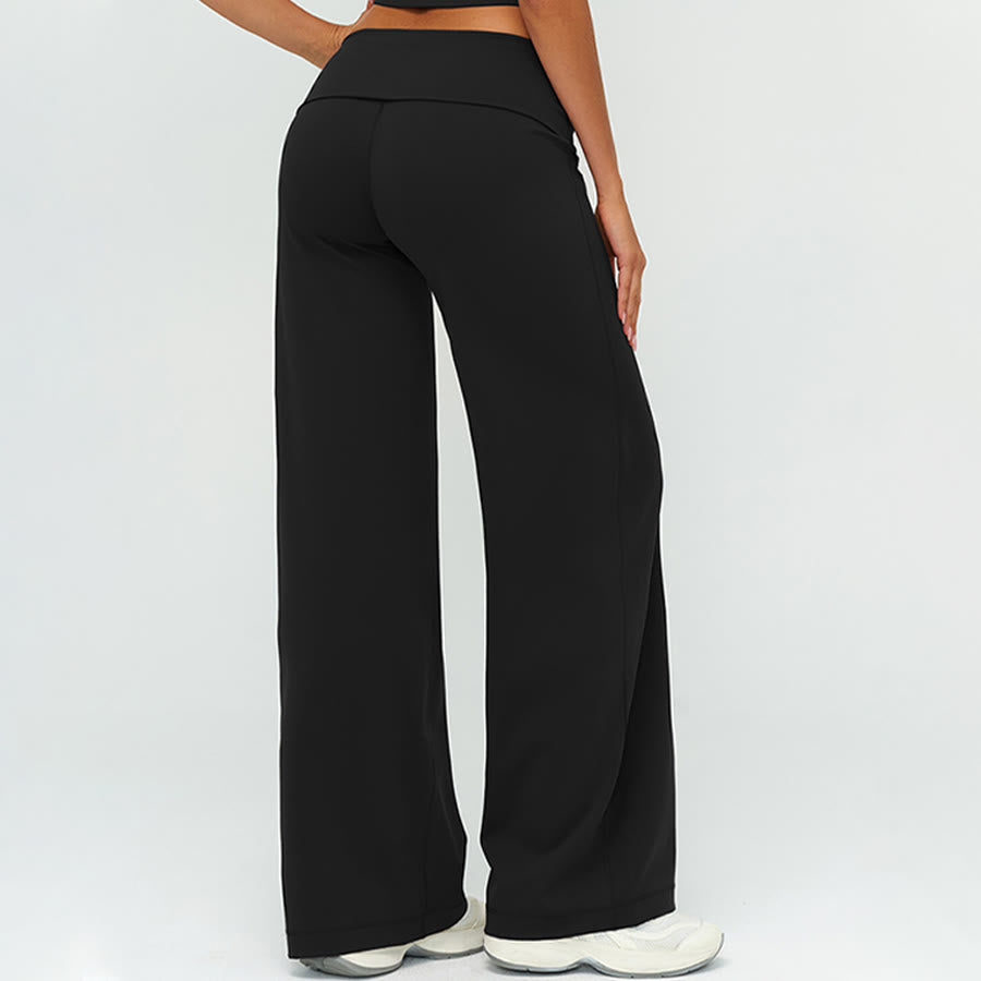 Pantaloni da yoga lunghi da donna Olivenorma a gamba larga e vita alta con risvolto - image 6