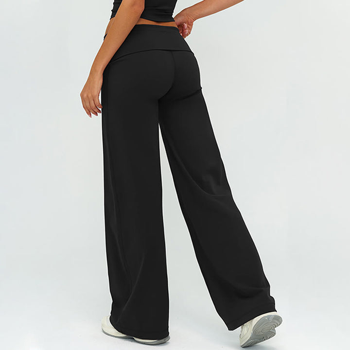 Pantaloni da yoga lunghi da donna Olivenorma a gamba larga e vita alta con risvolto - image 7