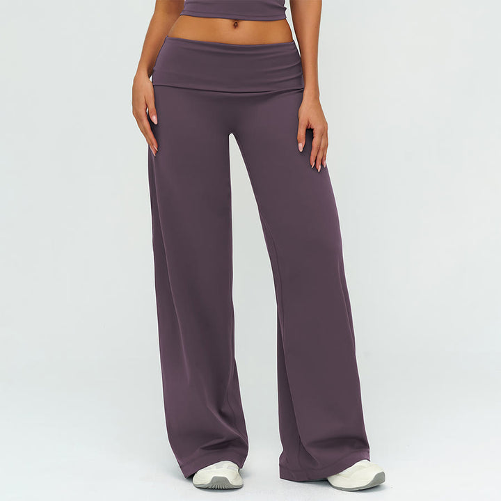 Pantaloni da yoga lunghi da donna Olivenorma a gamba larga e vita alta con risvolto - image 3