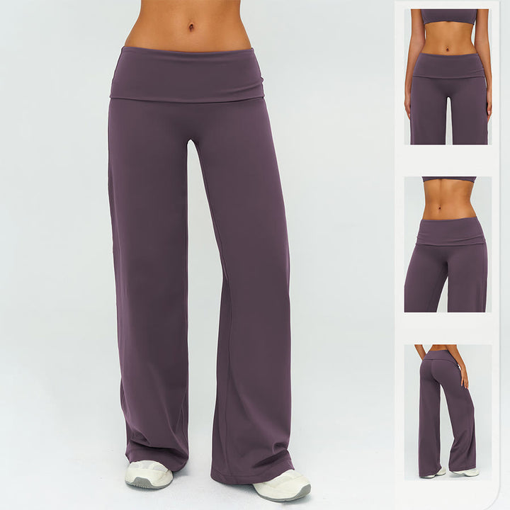 Pantaloni da yoga lunghi da donna Olivenorma a gamba larga e vita alta con risvolto - image 2