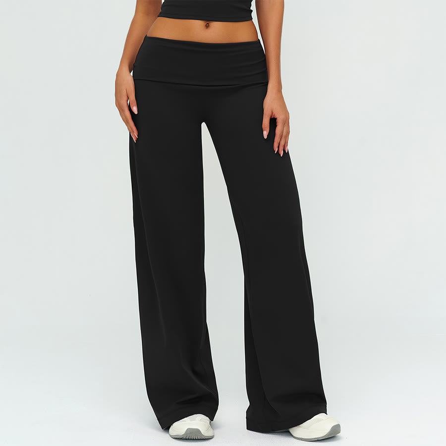 Pantaloni da yoga lunghi da donna Olivenorma a gamba larga e vita alta con risvolto - Nero Premium - XL - image 5