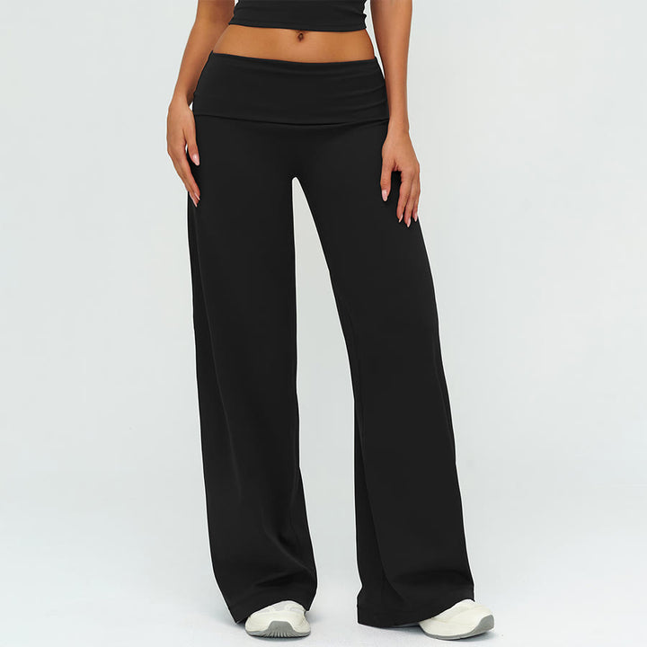 Pantaloni da yoga lunghi da donna Olivenorma a gamba larga e vita alta con risvolto - Nero Premium - XL - image 5