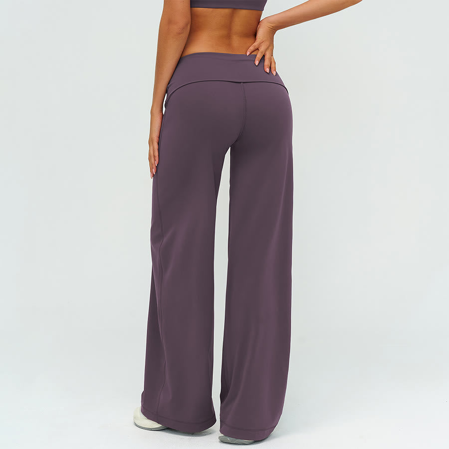 Pantaloni da yoga lunghi da donna Olivenorma a gamba larga e vita alta con risvolto - image 1