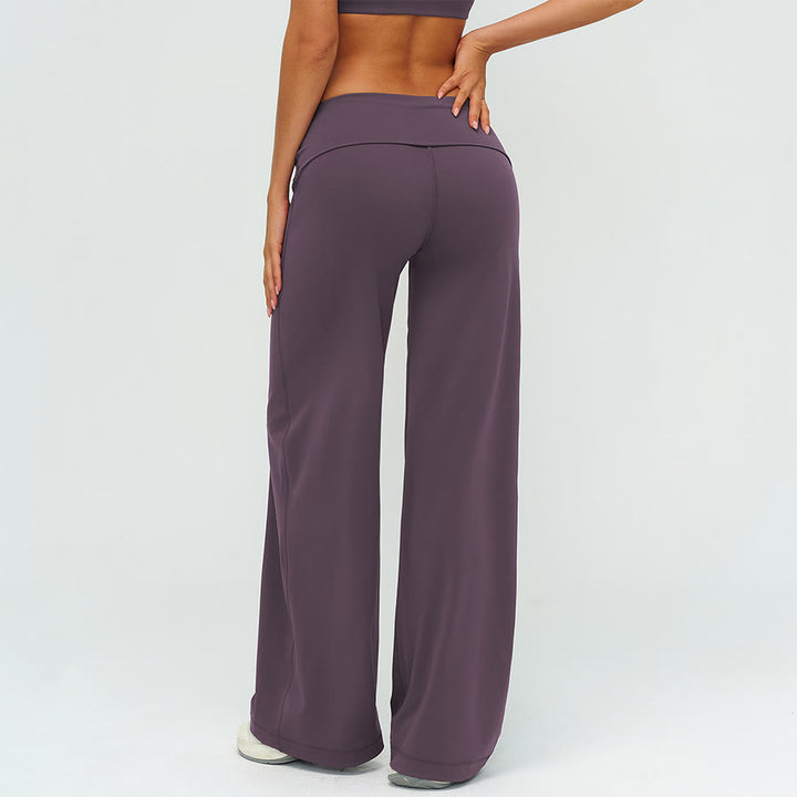 Pantaloni da yoga lunghi da donna Olivenorma a gamba larga e vita alta con risvolto - image 1