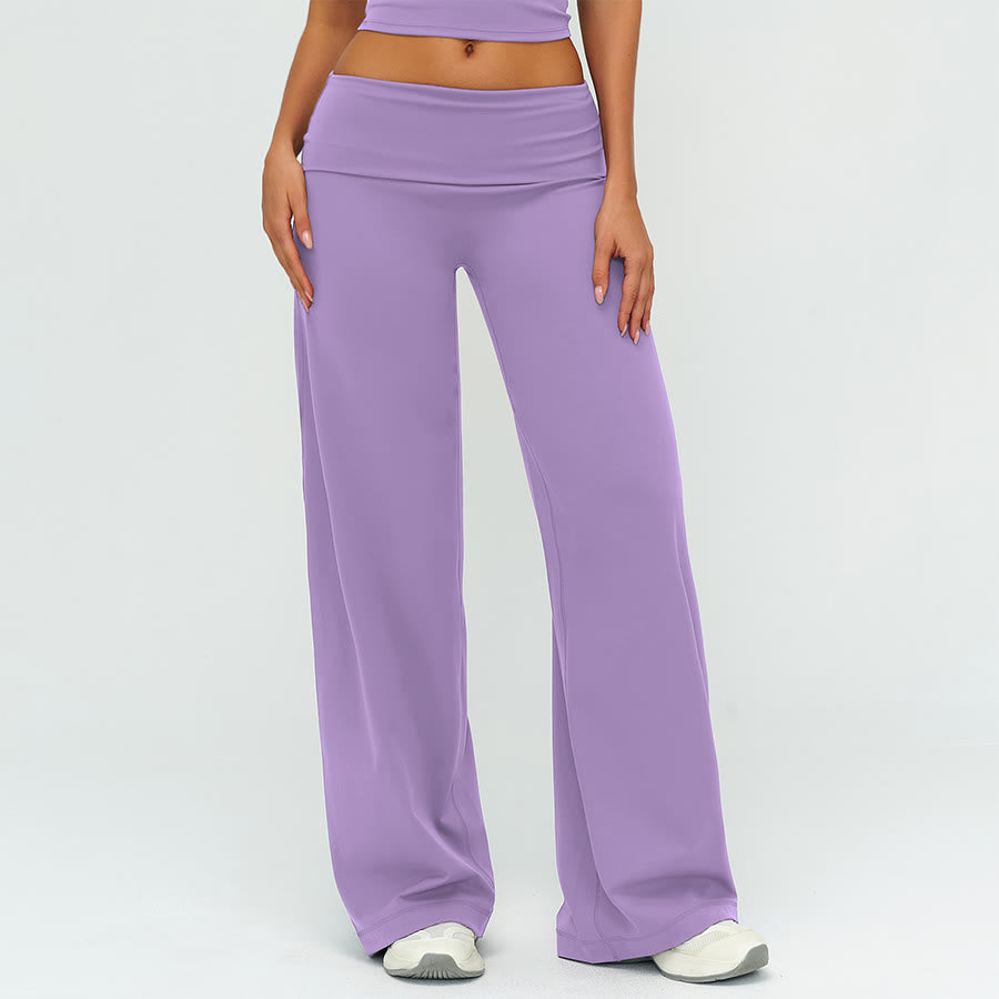 Pantaloni da yoga lunghi da donna Olivenorma a gamba larga e vita alta con risvolto - Lilla - XL - image 17