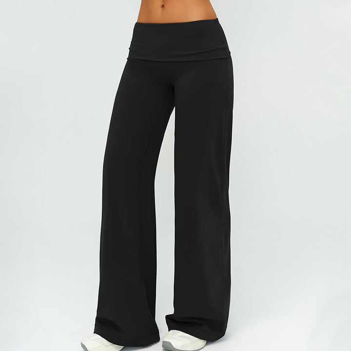 Pantaloni da yoga lunghi da donna Olivenorma a gamba larga e vita alta con risvolto - image 8