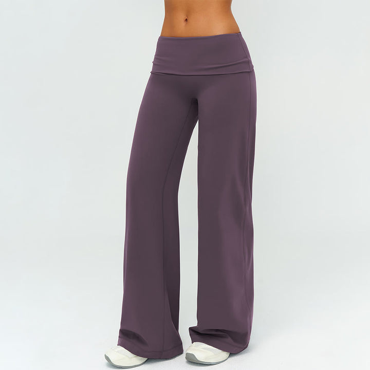 Pantaloni da yoga lunghi da donna Olivenorma a gamba larga e vita alta con risvolto - Melanzana - XL - image 0
