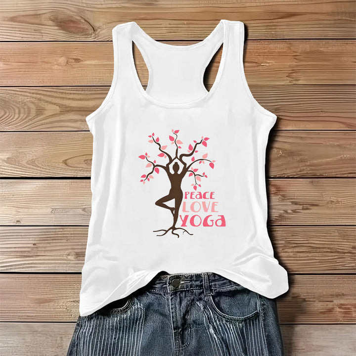 Canotta da donna Olivenorma Peace Love Yoga con stampa grafica e slogan. - Bianco - 3XL - image 0