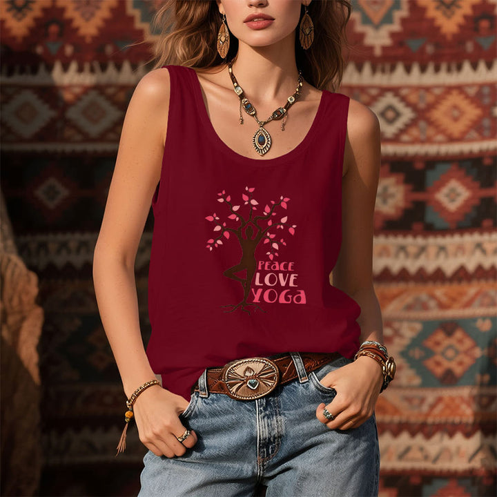 Canotta da donna Olivenorma Peace Love Yoga con stampa grafica e slogan. - image 7