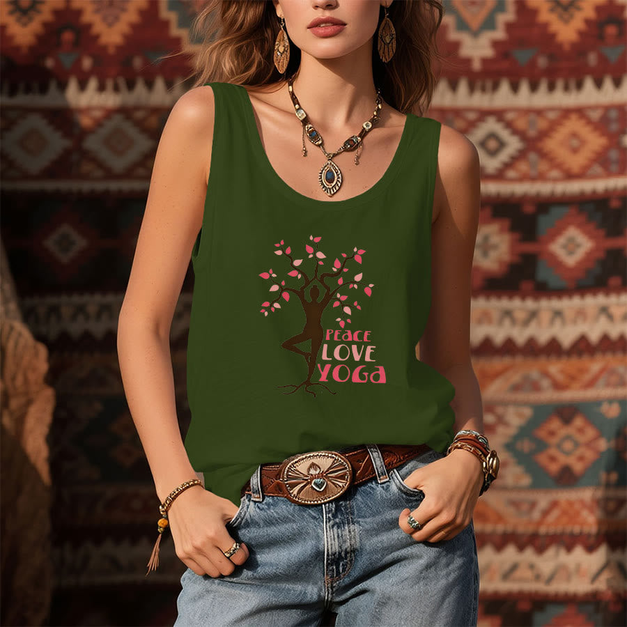 Canotta da donna Olivenorma Peace Love Yoga con stampa grafica e slogan. - image 13