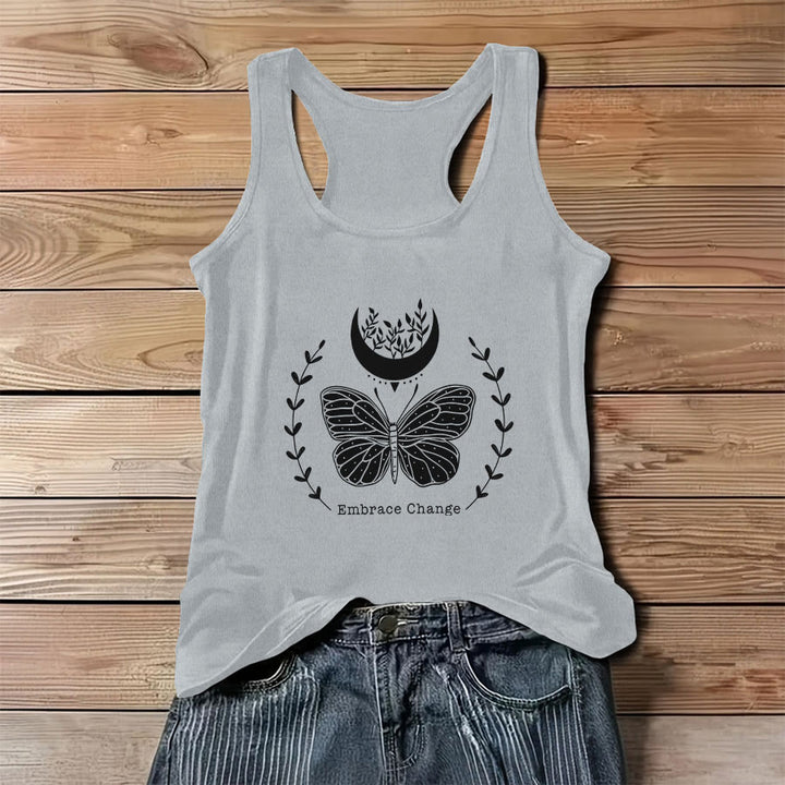 Canotta da donna Olivenorma con stampa grafica di farfalle e luna e slogan. - Grigio - 3XL - image 0