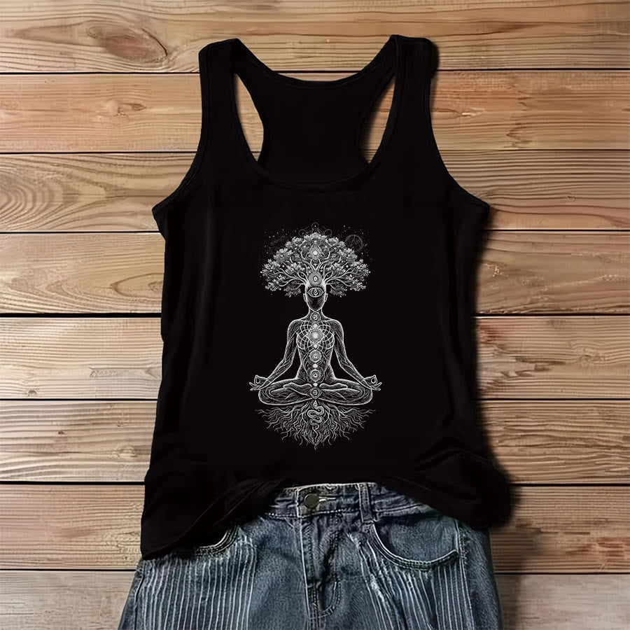 Canotta da donna Olivenorma con stampa grafica dell'Albero della Vita e Chakra. - Nero - 3XL - image 6