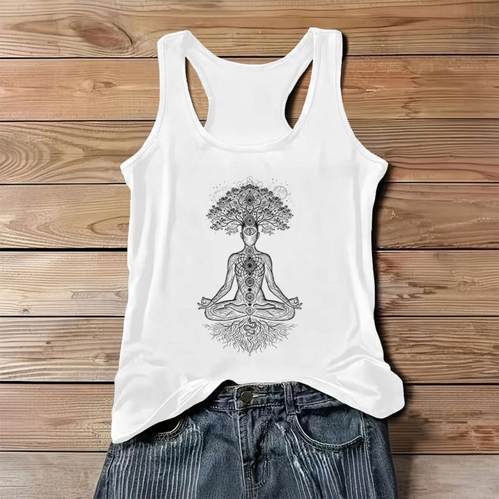 Canotta da donna Olivenorma con stampa grafica dell'Albero della Vita e Chakra. - Bianco - 3XL - image 3