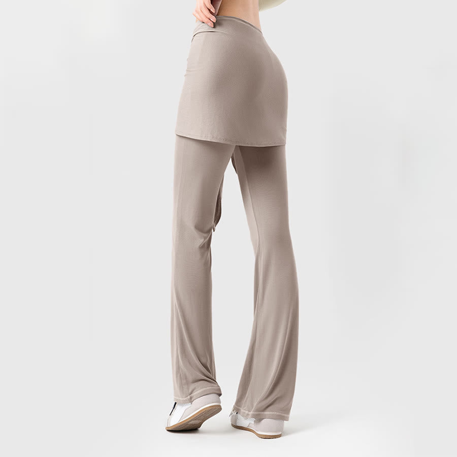Pantaloni da yoga lunghi da donna Olivenorma a gamba svasata, vita alta, con laccetti. - image 1