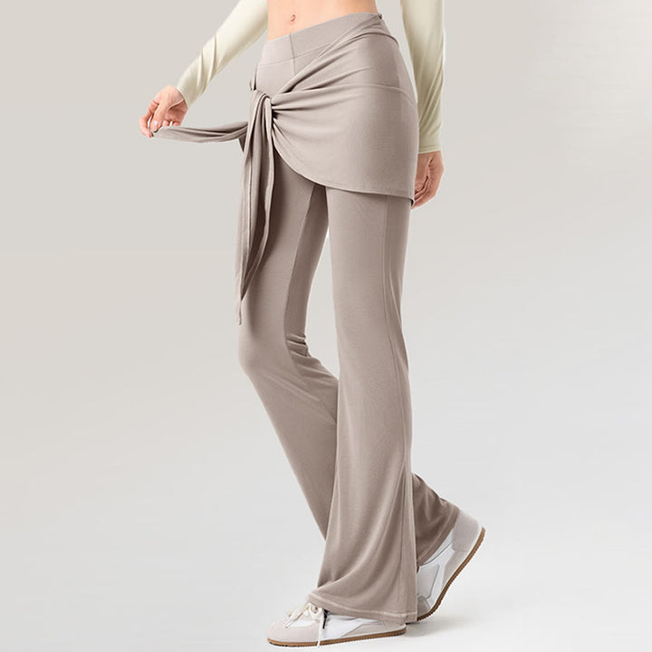 Pantaloni da yoga lunghi da donna Olivenorma a gamba svasata, vita alta, con laccetti. - Grigio chiaro - XL - image 0