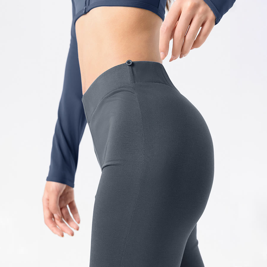 Pantaloni da yoga lunghi da donna Olivenorma a gamba svasata, vita alta, con laccetti. - image 6