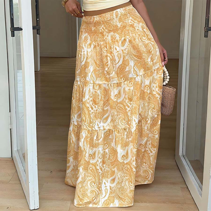 Abito lungo da donna Olivenorma con stampa paisley bohémien, vita alta, arricciature e balze. - image 18
