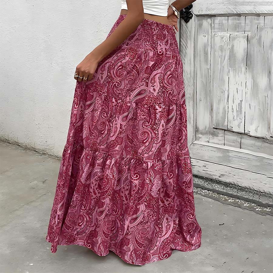 Abito lungo da donna Olivenorma con stampa paisley bohémien, vita alta, arricciature e balze. - image 28