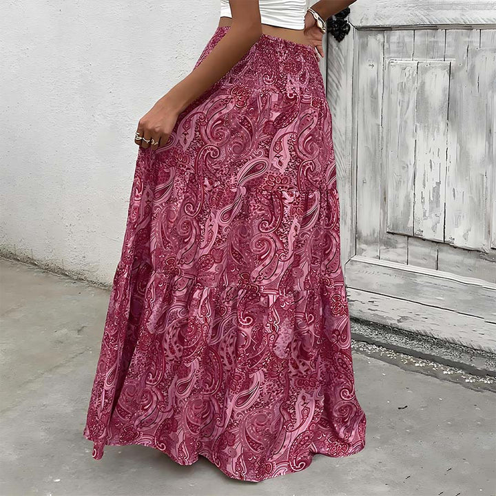 Abito lungo da donna Olivenorma con stampa paisley bohémien, vita alta, arricciature e balze. - image 28