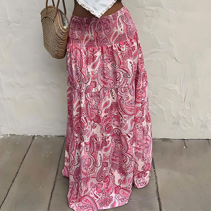 Abito lungo da donna Olivenorma con stampa paisley bohémien, vita alta, arricciature e balze. - image 21