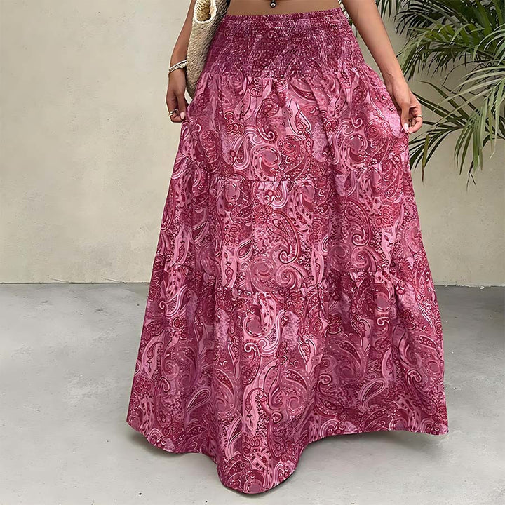 Abito lungo da donna Olivenorma con stampa paisley bohémien, vita alta, arricciature e balze. - Rosso rosa - XL - image 26
