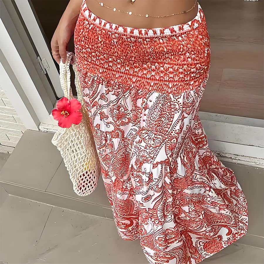 Abito lungo da donna Olivenorma con stampa paisley bohémien, vita alta, arricciature e balze. - image 15