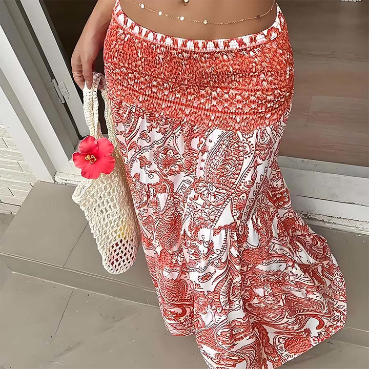Abito lungo da donna Olivenorma con stampa paisley bohémien, vita alta, arricciature e balze. - image 15