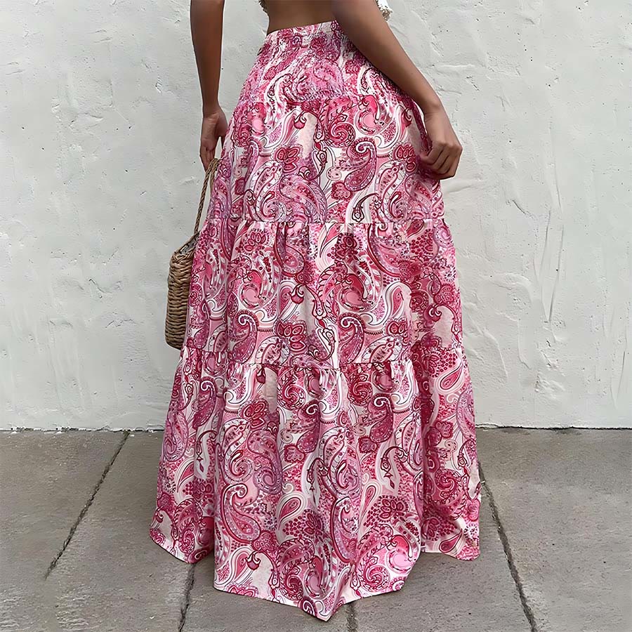 Abito lungo da donna Olivenorma con stampa paisley bohémien, vita alta, arricciature e balze. - image 23