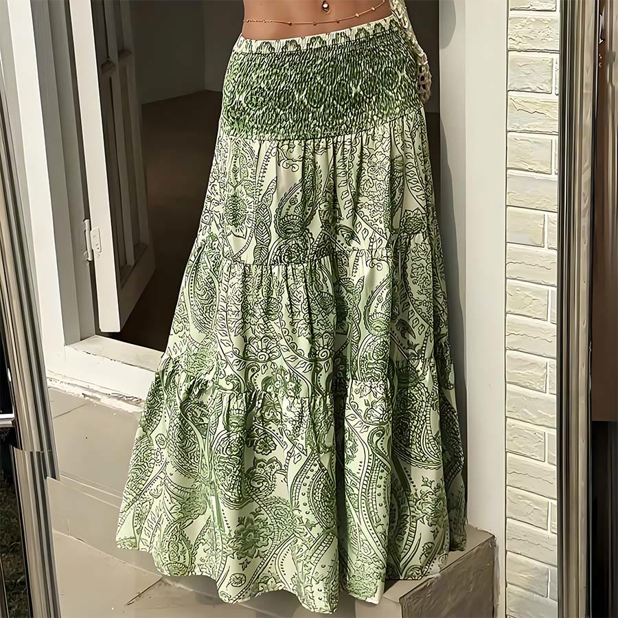 Abito lungo da donna Olivenorma con stampa paisley bohémien, vita alta, arricciature e balze. - image 12