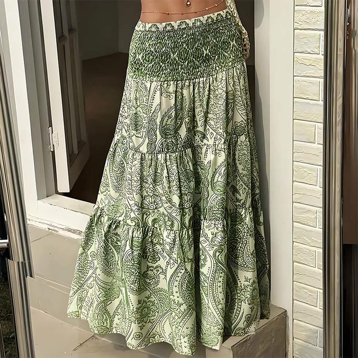 Abito lungo da donna Olivenorma con stampa paisley bohémien, vita alta, arricciature e balze. - image 12