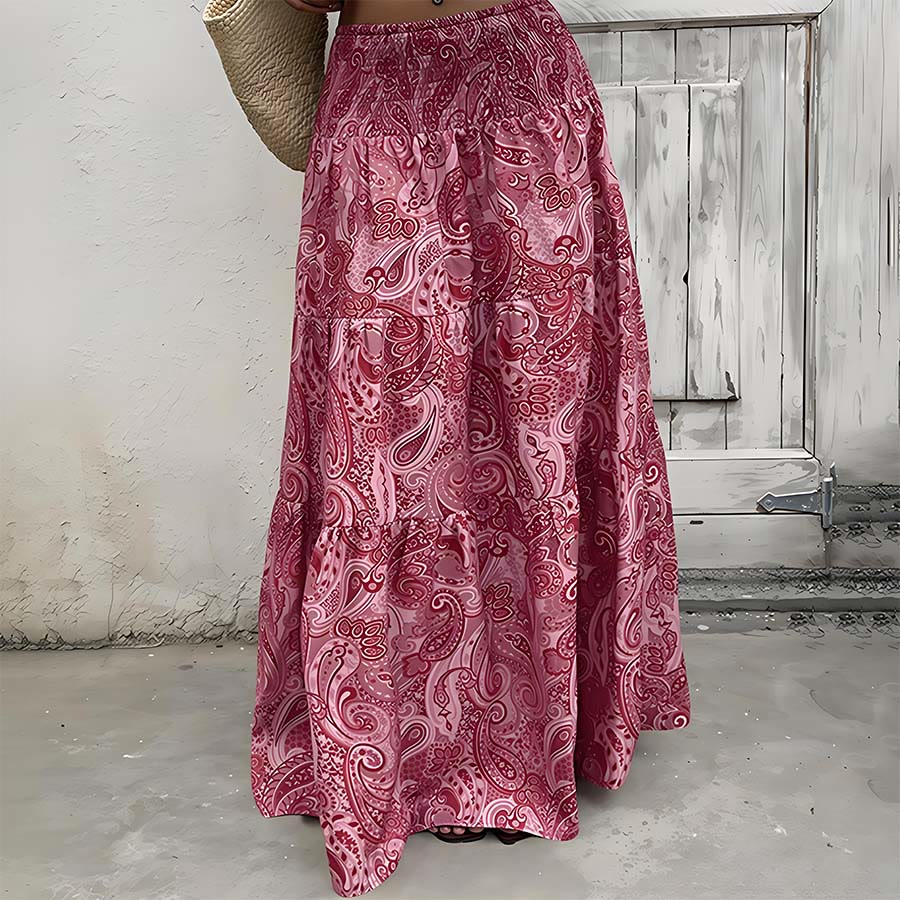 Abito lungo da donna Olivenorma con stampa paisley bohémien, vita alta, arricciature e balze. - image 27