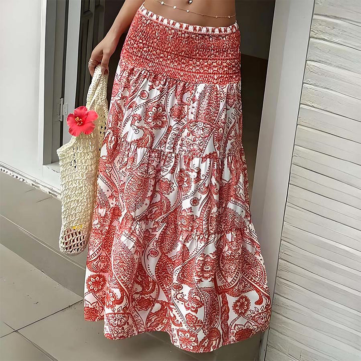 Abito lungo da donna Olivenorma con stampa paisley bohémien, vita alta, arricciature e balze. - Rosso - XXL - image 13